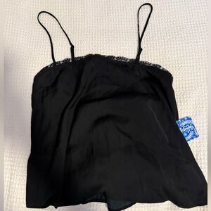 Free People Black Lace-Trim Silk Camisole